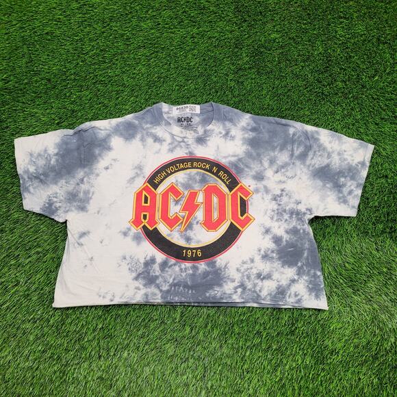 1976 ACDC Crop-Top Tie-Dye Shirt Womens XL 24x20 Baggy High-Voltage - Picture 1 of 11